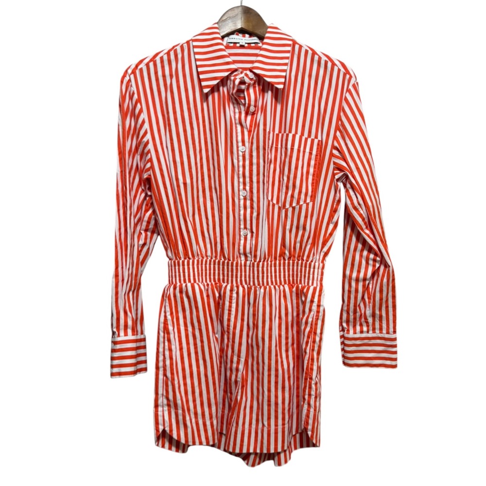 English Factory Romper Womens S Red White Stripe Smocked Waist Excellent Pocket